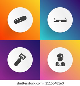 Modern, simple vector icon set on gradient backgrounds with health, male, smart, internet, drug, men, boy, blade, technology, care, cooking, painkiller, handle, preparation, modern, equipment icons