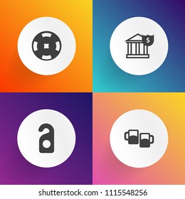 Modern, simple vector icon set on gradient backgrounds with sign, warning, pub, concept, money, bank, casino, do, froth, motel, bar, game, business, celebration, financial, closed, service, mug icons
