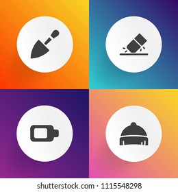 Modern, simple vector icon set on gradient backgrounds with head, visor, rubber, business, wear, empty, hat, construction, black, baseball, clothing, wrench, sport, hammer, school, office, full icons