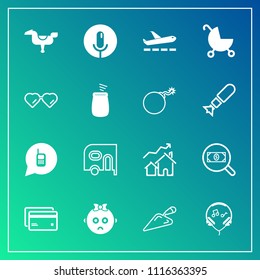 Modern, Simple Vector Icon Set On Gradient Background With Transportation, Banking, Voice, Search, Child, Concept, Van, Equipment, Airport, Kid, Transport, Sound, Happy, Debit, Car, Audio, Real Icons