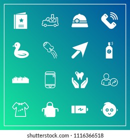 Modern, simple vector icon set on gradient background with child, apron, cute, dental, nature, cook, clothing, white, dentist, truck, apple, pinafore, account, phone, box, web, healthy, food icons
