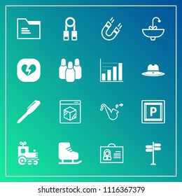 Modern, simple vector icon set on gradient background with jazz, person, female, file, paper, sport, road, skating, vehicle, musical, folder, cold, travel, pole, science, car, blank, profile icons
