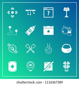 Modern, simple vector icon set on gradient background with wash, poker, oar, necklace, pendulum, dont, canoe, button, fashion, bag, travel, job, work, decorative, business, love, sea, beacon icons