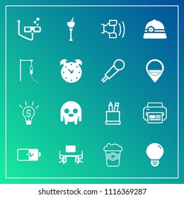 Modern, Simple Vector Icon Set On Gradient Background With Alien, Cafe, Alcohol, Office, Light, Table, Idea, Desk, Full, Coffee, Equipment, Hat, Ufo, Mobile, Technology, Scuba, Work, Telephone Icons