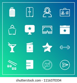 Modern, Simple Vector Icon Set On Gradient Background With Cocktail, Salmon, Furniture, Drink, Web, Bag, Woman, Message, Travel, Girl, Workout, Home, Fitness, Cupboard, Young, Medicine, Person,  Icons