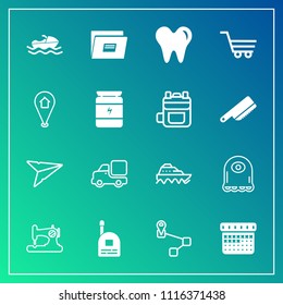Modern, simple vector icon set on gradient background with file, truck, transport, send, vessel, boy, email, boat, healthy, health, fashion, monster, ocean, white, timetable, schedule, fun, sew icons