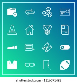 Modern, simple vector icon set on gradient background with electric, sunglasses, change, football, energy, sign, substitute, file, light, deactivate, data, watch, ventilator, medical, white, new icons