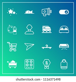 Modern, simple vector icon set on gradient background with style, restaurant, fashion, meat, retail, conditioning, gas, place, cart, star, speaker, cook, message, cloakroom, conditioner, fish,  icons