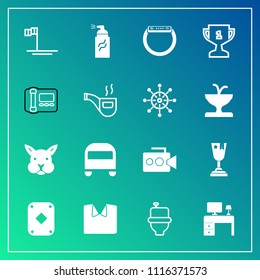 Modern, simple vector icon set on gradient background with video, clothing, handle, wc, white, poker, abstract, baja, bathroom, paint, blue, animal, new, watch, beach, transportation, smart, bus icons