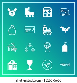 Modern, simple vector icon set on gradient background with communication, internet, glass, structure, house, hot, message, email, rent, estate, company, van, web, sale, people, wine, hierarchy icons
