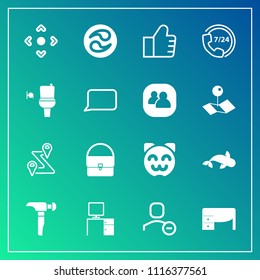 Modern, Simple Vector Icon Set On Gradient Background With Cat, Arrow, Office, Internet, Fish, Help, Table, Animal, Concept, Sea, Call, Kitty, Navigation, Support, Toilet, Cute, Web, Button, Saw Icons