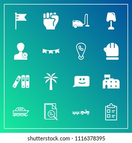Modern, simple vector icon set on gradient background with architecture, hand, sea, member, check, national, yacht, lamp, tool, delivery, chat, add, equipment, house, interior, tick, person,  icons
