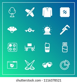 Modern, simple vector icon set on gradient background with stove, background, cable, telephone, chart, drink, graph, craft, website, technology, phone, usb, internet, web, communication, table icons