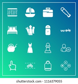 Modern, simple vector icon set on gradient background with social, button, wheel, game, cycle, business, equipment, style, hand, leather, sea, sport, fashion, touch, bat, fun, technology, dress icons