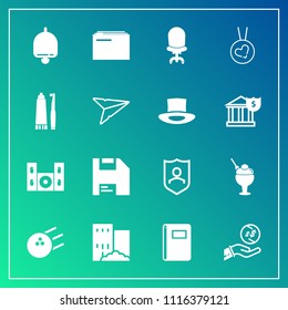 Modern, Simple Vector Icon Set On Gradient Background With Notebook, Document, Finance, Call, Money, Protect, Bowling, Paper, Ice, Chair, Information, Food, Technology, Bell, Dollar, Cream, Love Icons