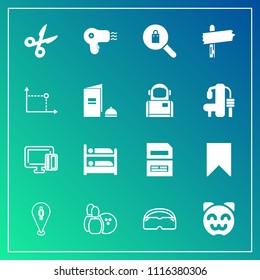 Modern, simple vector icon set on gradient background with woman, ball, female, cute, game, hostel, cut, document, card, bookmark, glasses, animal, data, fashion, credit, clothes, business, cat icons