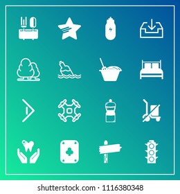 Modern, simple vector icon set on gradient background with way, send, arrow, aerial, right, green, health, broom, landscape, white, dinner, tree, lamp, dental, control, shipping, lifestyle, game icons