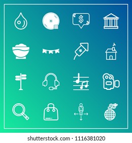 Modern, Simple Vector Icon Set On Gradient Background With Bomb, Drop, Video, Call, Fashion, Rain, Square, Danger, Frame, Technology, Search, Buy, Abstract, Paper, Dvd, Place, Sound, Power, Film Icons