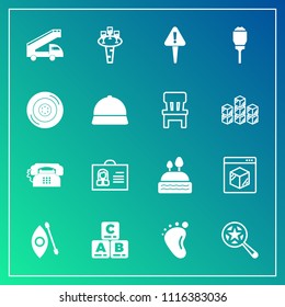 Modern, simple vector icon set on gradient background with online, liquid, alcohol, newborn, cake, wine, female, baby, truck, dessert, mark, sweet, communication, find, danger, child, food, play icons