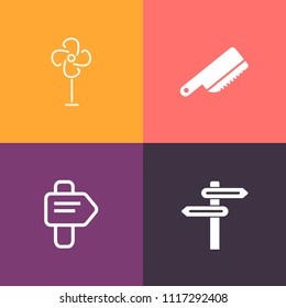 Modern, simple vector icon set on colorful background with equipment, cold, meal, street, fan, sign, concept, empty, solution, blade, spoon, fork, table, object, kitchen, pointer, cutlery, blank icons