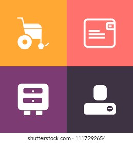 Modern, simple vector icon set on colorful background with bag, care, help, user, wheel, money, shopping, modern, people, cabinet, delete, member, file, disabled, storage, dollar, hospital, sign icons