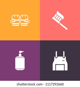 Modern, simple vector icon set on colorful background with boxer, glove, fist, toothbrush, sport, clothes, dental, liquid, equipment, dentist, white, leather, toothpaste, punch, cook, mouth icons
