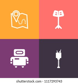 Modern, simple vector icon set on colorful background with pin, city, gps, robot, concert, science, futuristic, musical, celebration, cold, art, alcohol, sign, machine, technology, location, ice icons