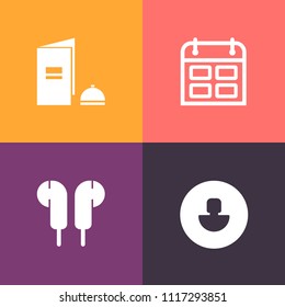 Modern, simple vector icon set on colorful background with user, office, people, internet, event, sound, calendar, schedule, person, day, plan, earphone, white, date, web, stereo, element, week icons