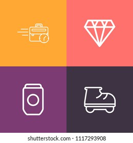 Modern, simple vector icon set on colorful background with internet, computer, sitting, leisure, container, gemstone, white, canned, young, park, shiny, packaging, job, crystal, person, tin, can icons