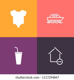 Modern, simple vector icon set on colorful background with sign, small, box, nautical, cold, cotton, apartment, room, home, infant, glass, boy, cute, sail, sea, travel, blue, cardboard, vessel icons