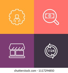 Modern, simple vector icon set on colorful background with find, front, sign, internet, web, button, modern, market, mobile, business, account, application, white, curtain, grocery, contact, app icons