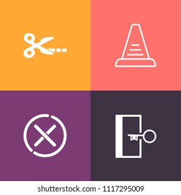 Modern, simple vector icon set on colorful background with tool, stairway, safety, warning, step, stair, glyph, tailor, shape, work, door, sign, negative, black, concept, staircase, doorway, red icons