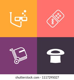 Modern, simple vector icon set on colorful background with effect, risk, baggage, dive, suitcase, sign, leisure, play, white, domino, transportation, row, transport, terminal, arrival, journey icons