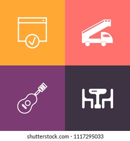 Modern, simple vector icon set on colorful background with glass, musical, time, white, approved, sitting, drum, man, acoustic, family, concert, modern, indoors, kitchen, sound, father, woman icons
