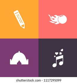 Modern, simple vector icon set on colorful background with vacation, pen, leisure, galaxy, black, clef, space, travel, nature, comet, key, camp, write, meteor, hiking, musical, treble, note, web icons