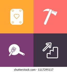Modern, simple vector icon set on colorful background with clean, pot, bright, equipment, view, upstairs, kitchen, pliers, wrench, spanner, business, metal, up, vegas, play, poker, top, win, pan icons