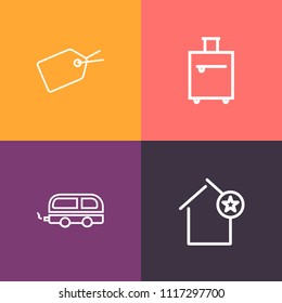 Modern, simple vector icon set on colorful background with view, price, vacation, luggage, city, suitcase, passenger, tourist, background, architecture, construction, transport, favorite, travel icons