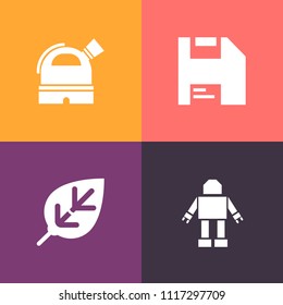 Modern, simple vector icon set on colorful background with star, technology, autumn, printer, fiction, telescope, forest, diskette, environment, natural, futuristic, future, branch, file, planet icons
