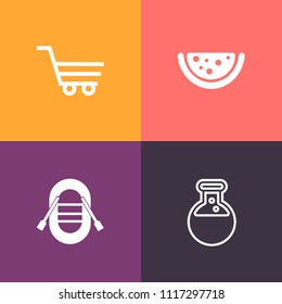 Modern, simple vector icon set on colorful background with buy, healthy, shop, medicine, tooth, tool, market, watermelon, dessert, travel, implant, sweet, sale, cart, sail, sailboat, prosthesis icons