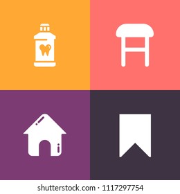 Modern, simple vector icon set on colorful background with tag, sofa, white, cozy, toothpaste, bookmark, city, hygiene, chair, clean, paste, construction, medical, star, architecture, sign, room icons
