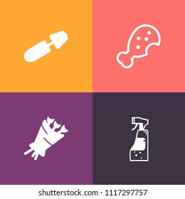 Modern, simple vector icon set on colorful background with bottle, floral, lash, eyelash, bunch, housework, makeup, make-up, beautiful, summer, cosmetic, equipment, leg, spray, food, applicator icons