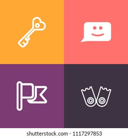 Modern, simple vector icon set on colorful background with lock, object, face, emotion, underwater, nation, usa, swim, chat, door, summer, banner, country, american, national, smile, unlock, sea icons