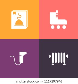 Modern, simple vector icon set on colorful background with clinic, dental, temperature, skating, element, cold, menu, gas, button, activity, fun, warm, internet, heat, tool, boot, medical, skate icons