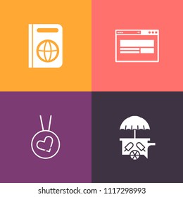 Modern, simple vector icon set on colorful background with van, vehicle, sign, cream, computer, summer, jewelry, web, ring, transport, fashion, home, arrow, vacation, tourism, travel, visa, gift icons