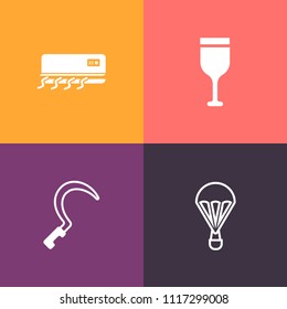 Modern, simple vector icon set on colorful background with white, temperature, sky, wine, garden, snowflake, restaurant, alcohol, climate, air, celebration, jump, parachuting, work, merlot, fly icons