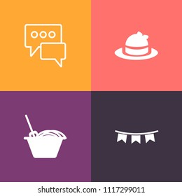 Modern, simple vector icon set on colorful background with headwear, textile, speech, fun, celebration, chinese, wear, chatting, fashion, white, decoration, festival, food, style, eat, dinner icons