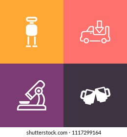Modern, simple vector icon set on colorful background with logistic, laboratory, microscope, lager, medical, freight, foam, science, machine, vehicle, platform, cyborg, chemistry, mechanical, 3d icons