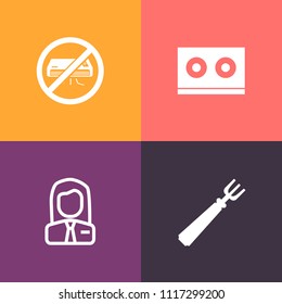 Modern, simple vector icon set on colorful background with background, vintage, conditioner, knife, cassette, cooking, job, fork, employment, woman, energy, dinner, music, business, kitchen, man icons