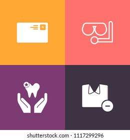 Modern, simple vector icon set on colorful background with tooth, dentistry, envelope, website, equipment, communication, hygiene, remover, white, letter, mouth, diving, health, web, vacation icons