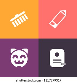 Modern, simple vector icon set on colorful background with creative, young, identification, texture, female, write, identity, pen, object, watercolor, school, user, id, black, drawing, brush icons